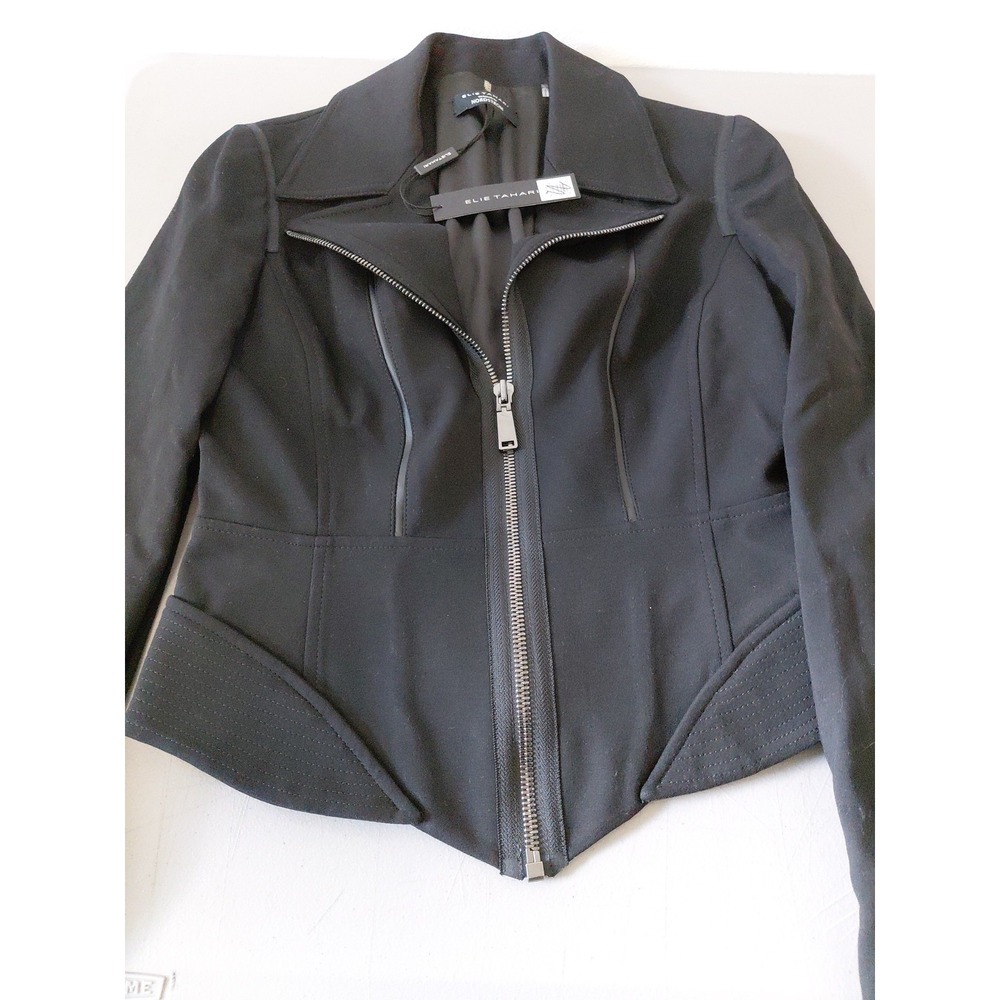NEW Elie Tahari X Nordstrom Moto Jacket Women 6 Black Modern Zip Crop GABBIE - Picture 7 of 16